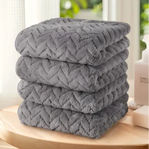Solid Color Towel Set of 4pcs, Ultra Soft   Highly Absorbent, 4 Color Options