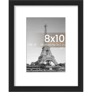 8x10 Picture Frame, Display Pictures 5x7 with Mat or 8x10 Without Mat, , Black, 1 Pack